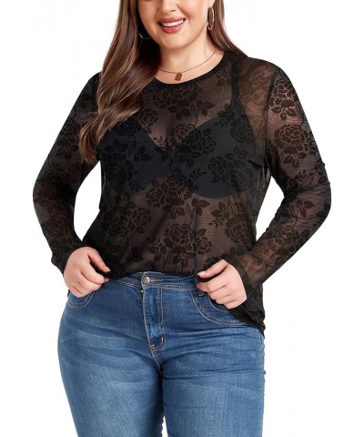 Women's Plus Size Mesh Sheer See Through Short Sleeve Blouse Tops Tshirts Z-10 Floral $10.50 Tops