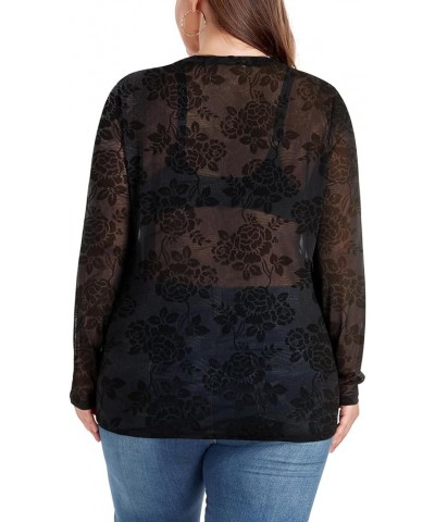 Women's Plus Size Mesh Sheer See Through Short Sleeve Blouse Tops Tshirts Z-10 Floral $10.50 Tops