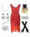 1920s Gatsby Fringed Paisley Plus Size Flapper Dress with 20s Accessories Set Flower Red Red $23.95 Sets