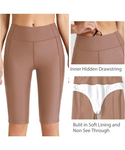 Women's 12“/28” Long Swim Shorts Swim Pants Upf50+ High Waisted Swim Capris with Pockets 12 inch Beaver Brown $19.03 Swimsuits