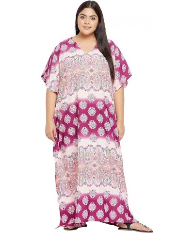 Gypsie Blu Women Plus Size Kaftans Kimono Style Polyester Dresses Loose Caftan Dress Ladies Evening Casual Long Maxi Pink Mul...