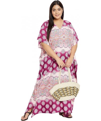 Gypsie Blu Women Plus Size Kaftans Kimono Style Polyester Dresses Loose Caftan Dress Ladies Evening Casual Long Maxi Pink Mul...