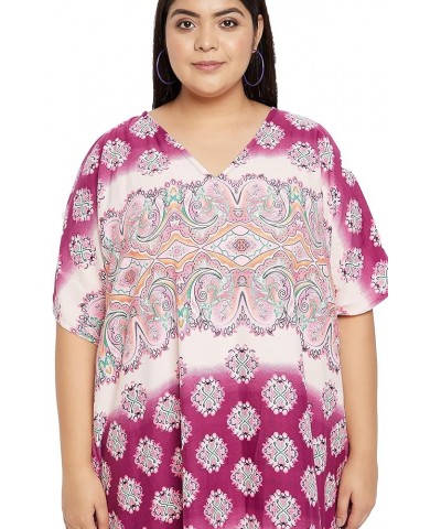 Gypsie Blu Women Plus Size Kaftans Kimono Style Polyester Dresses Loose Caftan Dress Ladies Evening Casual Long Maxi Pink Mul...