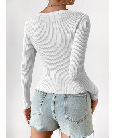 Women's Ribbed Knit Button Down V Neck Lightweight Cropped Cardigan Sweater White $7.53 Sweaters