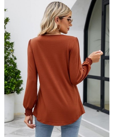 Womens Tops Long Sleeve Fall Shirts Dressy Casual Shirred Blouses Crewneck Puff Sleeve T-Shirts Smocked Tunic Tops Pumpkin $1...