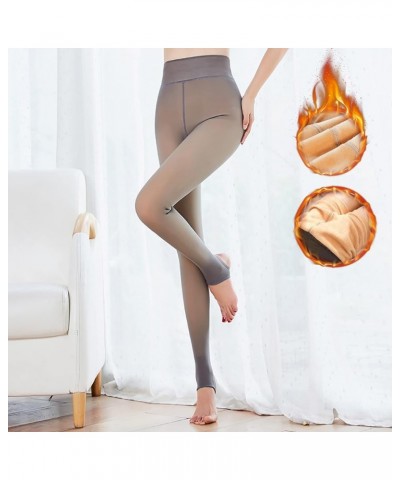 Fleece Lined Tights Women Sheer Fake Translucent Tights Skin Color Plus Size Winter Thermal Warm High Waisted Leggings Grey-s...