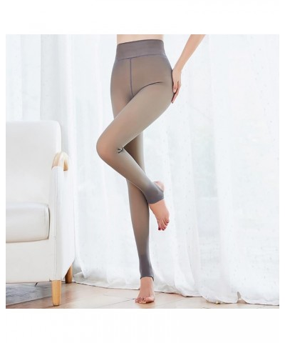 Fleece Lined Tights Women Sheer Fake Translucent Tights Skin Color Plus Size Winter Thermal Warm High Waisted Leggings Grey-s...