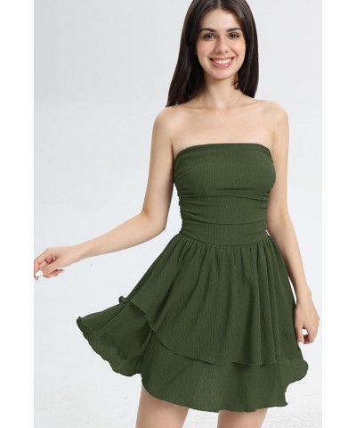 Women's Strapless Ruffle Short Mini Flowy Dress Graduation Beach Party Tube Dresses Summer 2024 Green $17.48 Dresses