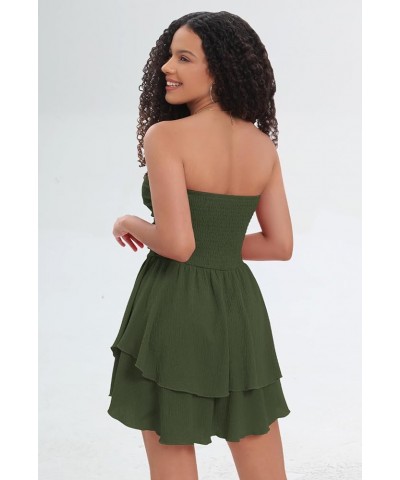 Women's Strapless Ruffle Short Mini Flowy Dress Graduation Beach Party Tube Dresses Summer 2024 Green $17.48 Dresses