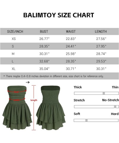 Women's Strapless Ruffle Short Mini Flowy Dress Graduation Beach Party Tube Dresses Summer 2024 Green $17.48 Dresses