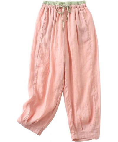 Baggy Cotton Linen Harem Pants for Women Solid Hip Hop Ankle Pants Comfy Breathable Palazzo Pants Casual Lounge Pant Pink $8....