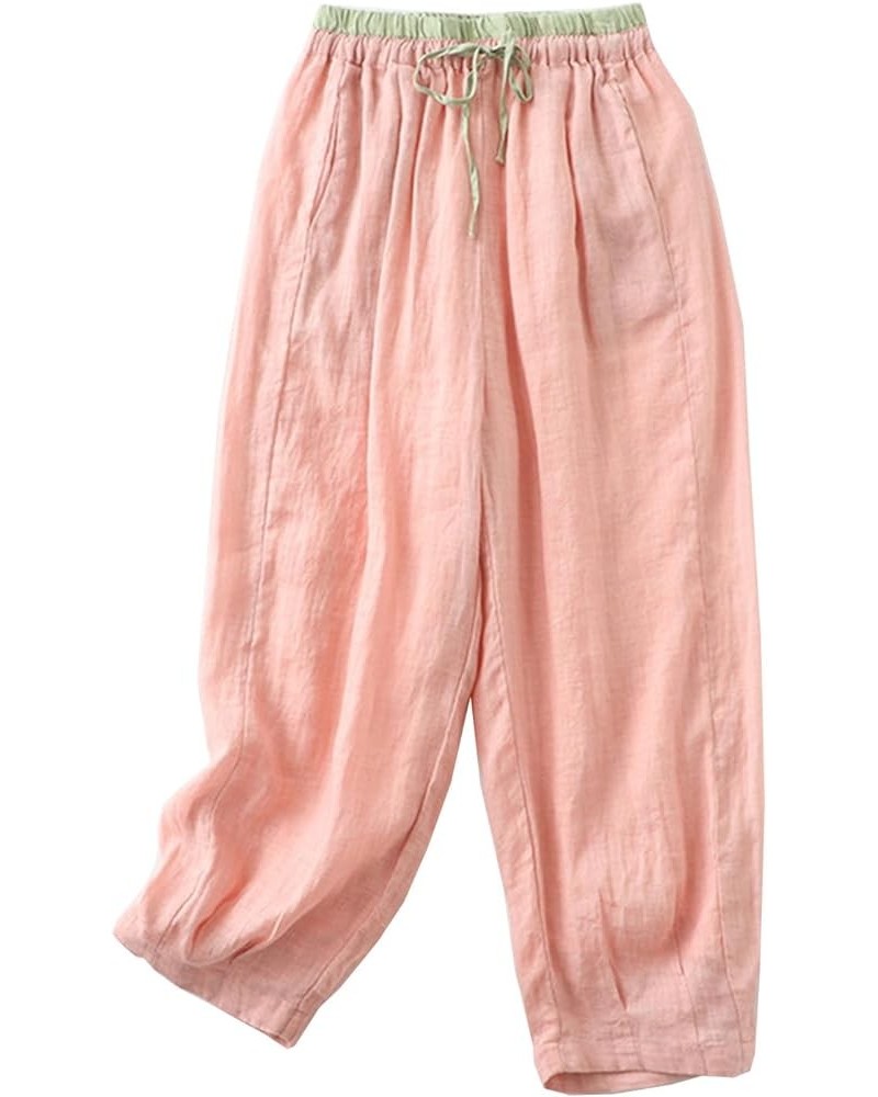 Baggy Cotton Linen Harem Pants for Women Solid Hip Hop Ankle Pants Comfy Breathable Palazzo Pants Casual Lounge Pant Pink $8....