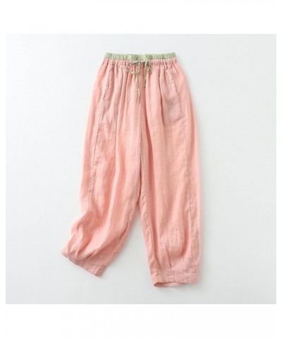 Baggy Cotton Linen Harem Pants for Women Solid Hip Hop Ankle Pants Comfy Breathable Palazzo Pants Casual Lounge Pant Pink $8....