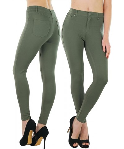 Women's Timeless Basic Versatile Skinny Fit 5-Pocket Zip-Up Ponte Pants New Olive $9.51 Pants