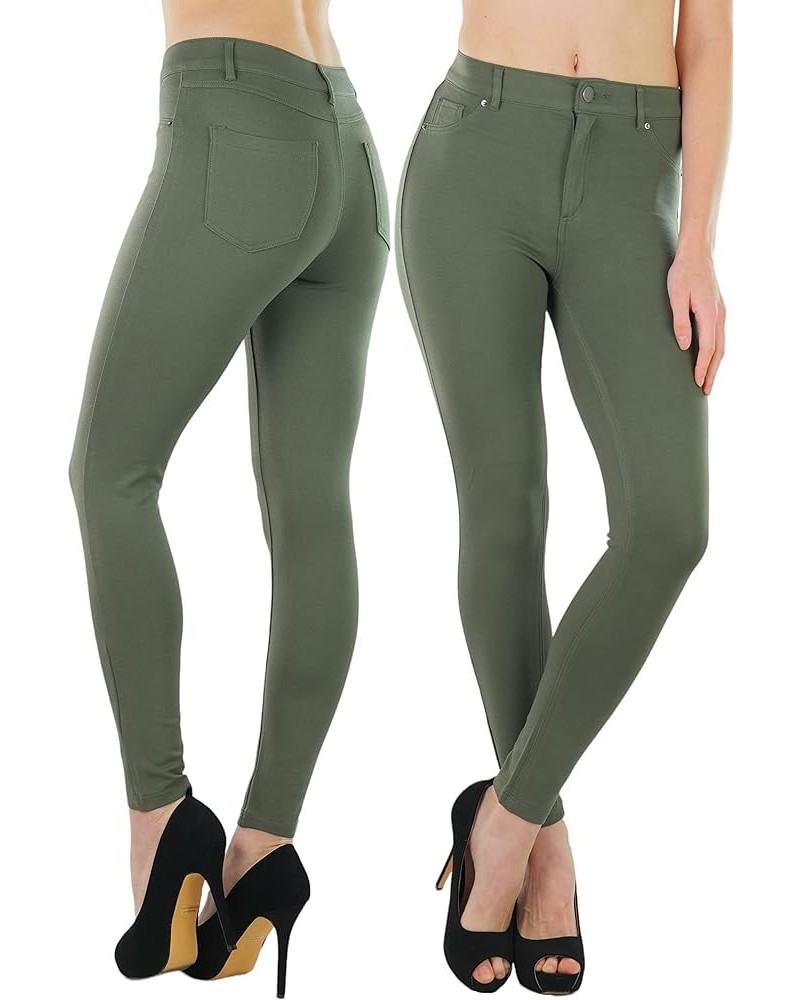 Women's Timeless Basic Versatile Skinny Fit 5-Pocket Zip-Up Ponte Pants New Olive $9.51 Pants