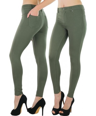 Women's Timeless Basic Versatile Skinny Fit 5-Pocket Zip-Up Ponte Pants New Olive $9.51 Pants