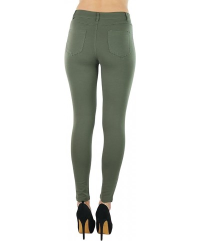 Women's Timeless Basic Versatile Skinny Fit 5-Pocket Zip-Up Ponte Pants New Olive $9.51 Pants