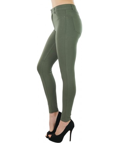 Women's Timeless Basic Versatile Skinny Fit 5-Pocket Zip-Up Ponte Pants New Olive $9.51 Pants