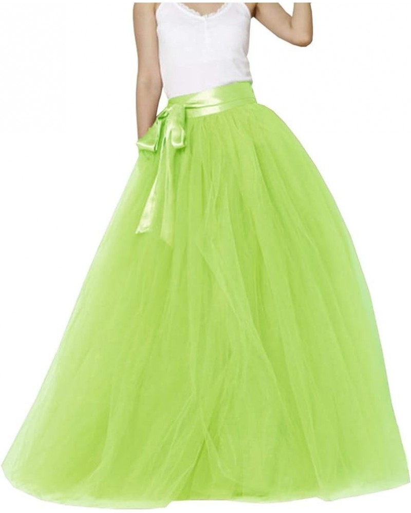 Women Long Maxi Puffy 5 Layers Tulle Skirt Floor Length A Line with Bowknot Belt High Waisted for Wedding Party Evening Light...