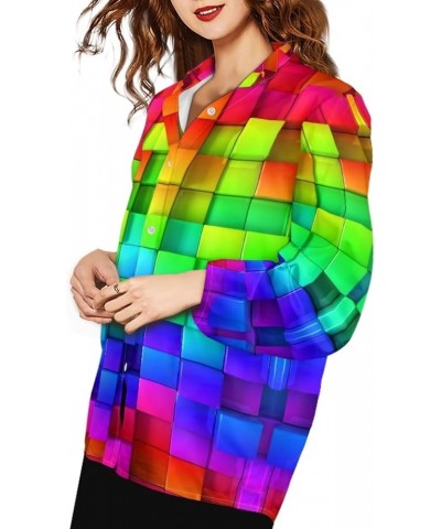 Button Up Shirt Women Casual Long Sleeve Button Dowen Blouse Tunic Tops Plus Size S-5XL Rainbow Geometric Print $15.05 Blouses