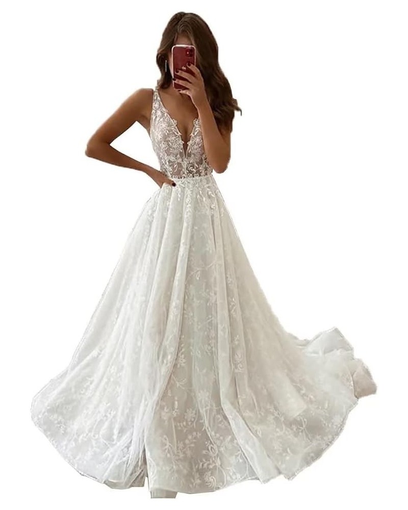 Women's Beach Wedding Dresses for Bride 2024 Bohe Lace Appliqued Bridal Wedding Gowns CM001 Style O-ivory $54.54 Dresses