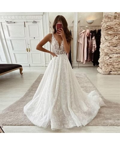 Women's Beach Wedding Dresses for Bride 2024 Bohe Lace Appliqued Bridal Wedding Gowns CM001 Style O-ivory $54.54 Dresses