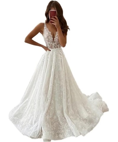 Women's Beach Wedding Dresses for Bride 2024 Bohe Lace Appliqued Bridal Wedding Gowns CM001 Style O-ivory $54.54 Dresses