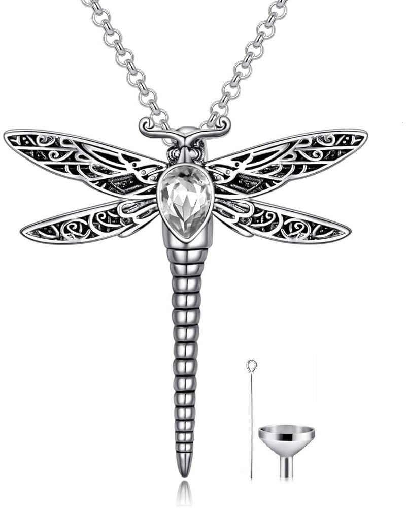 Dragonfly Urn Necklace for Ashes Sterling Silver Memorial Keepsake Cremation Jewelry Gifts with Filling Tool Crystal-White $2...