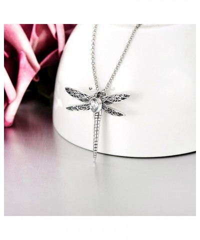 Dragonfly Urn Necklace for Ashes Sterling Silver Memorial Keepsake Cremation Jewelry Gifts with Filling Tool Crystal-White $2...