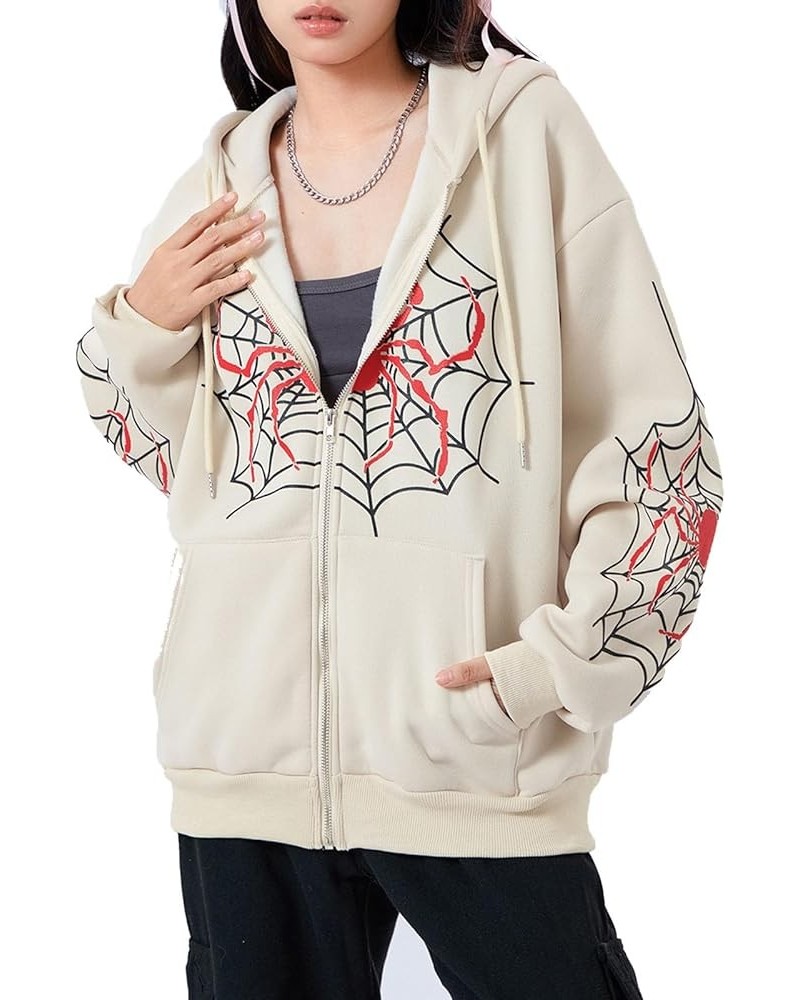 Y2k Full Zip Up Hoodie Women Oversized Goth Sweatshirt E-Girl Rhinestone Long Sleeve Graphic Jacket Streetwear -36-khaki $10....