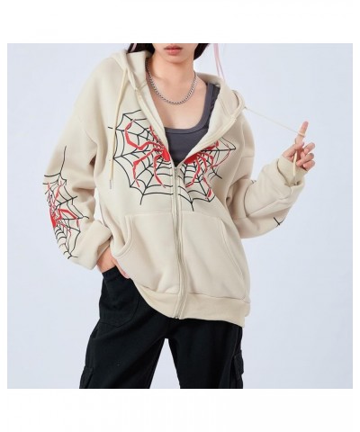 Y2k Full Zip Up Hoodie Women Oversized Goth Sweatshirt E-Girl Rhinestone Long Sleeve Graphic Jacket Streetwear -36-khaki $10....