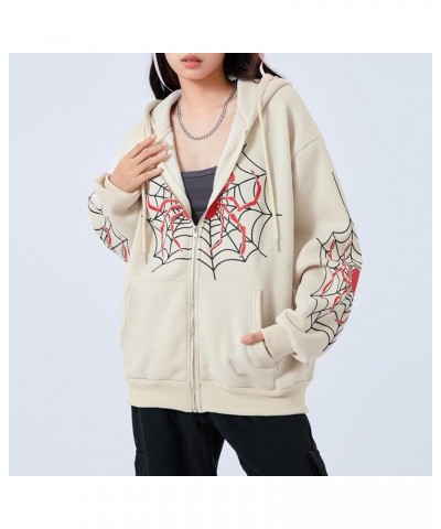 Y2k Full Zip Up Hoodie Women Oversized Goth Sweatshirt E-Girl Rhinestone Long Sleeve Graphic Jacket Streetwear -36-khaki $10....