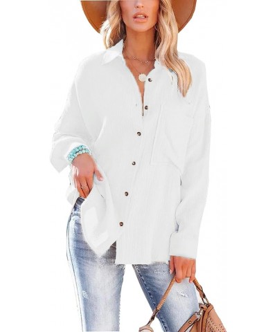 Womens Casual Oversized Button Down Shirt Long Sleeve Lapel Collar Blouses Loose Fit Tops White $19.03 Blouses