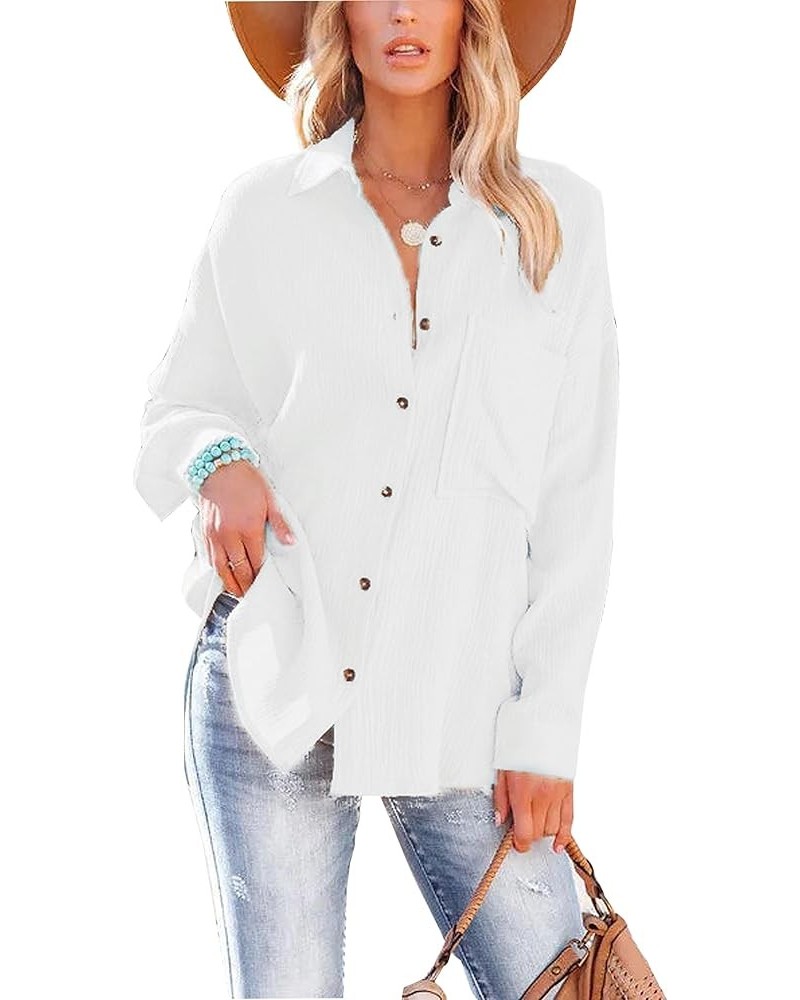 Womens Casual Oversized Button Down Shirt Long Sleeve Lapel Collar Blouses Loose Fit Tops White $19.03 Blouses