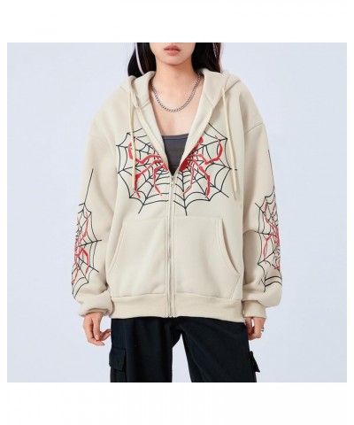 Y2k Full Zip Up Hoodie Women Oversized Goth Sweatshirt E-Girl Rhinestone Long Sleeve Graphic Jacket Streetwear -36-khaki $10....