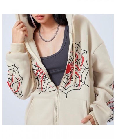 Y2k Full Zip Up Hoodie Women Oversized Goth Sweatshirt E-Girl Rhinestone Long Sleeve Graphic Jacket Streetwear -36-khaki $10....