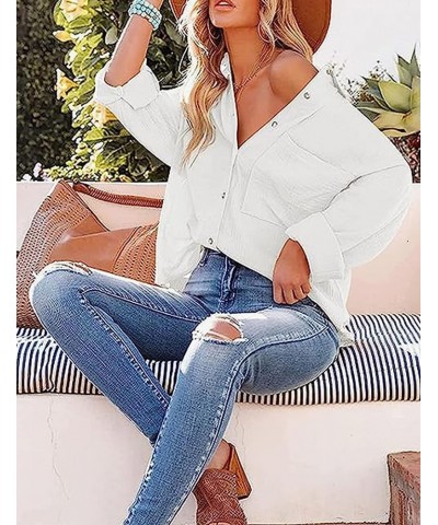 Womens Casual Oversized Button Down Shirt Long Sleeve Lapel Collar Blouses Loose Fit Tops White $19.03 Blouses