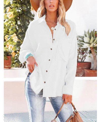 Womens Casual Oversized Button Down Shirt Long Sleeve Lapel Collar Blouses Loose Fit Tops White $19.03 Blouses