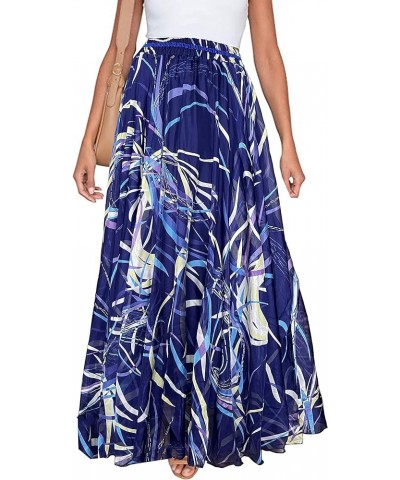 Women's Floral Maxi Chiffon Long Skirts Full Length Beach Skirt Royal Blue $16.10 Skirts