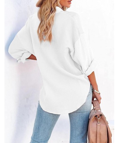 Womens Casual Oversized Button Down Shirt Long Sleeve Lapel Collar Blouses Loose Fit Tops White $19.03 Blouses