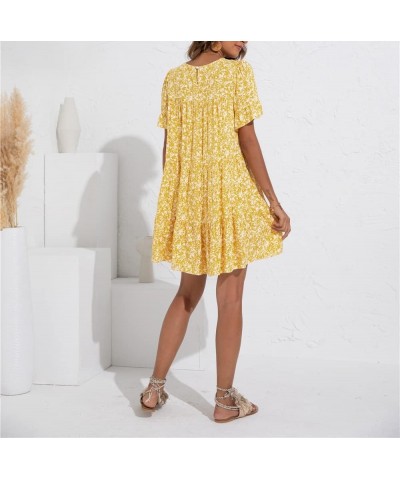 Women's Summer Dresses V Neck 2023 Short Sleeve Casual Dress Swiss Dot Swing Flowy Ruffle Hem Mini Beach Summer Dresses Yello...