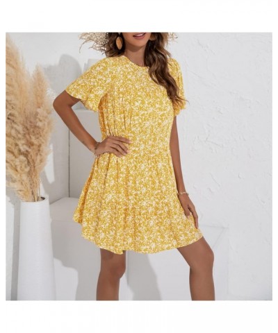 Women's Summer Dresses V Neck 2023 Short Sleeve Casual Dress Swiss Dot Swing Flowy Ruffle Hem Mini Beach Summer Dresses Yello...