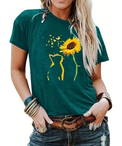 Womens Fall Crewneck Sunflower Graphic Print Tops Long Sleeve Cute Casual Tees Short Sleeve Dark Green $13.74 T-Shirts