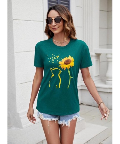 Womens Fall Crewneck Sunflower Graphic Print Tops Long Sleeve Cute Casual Tees Short Sleeve Dark Green $13.74 T-Shirts