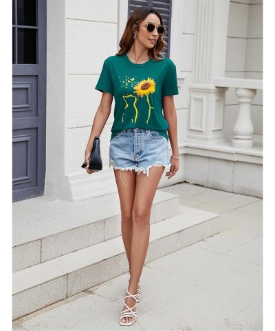 Womens Fall Crewneck Sunflower Graphic Print Tops Long Sleeve Cute Casual Tees Short Sleeve Dark Green $13.74 T-Shirts