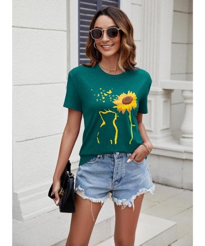 Womens Fall Crewneck Sunflower Graphic Print Tops Long Sleeve Cute Casual Tees Short Sleeve Dark Green $13.74 T-Shirts