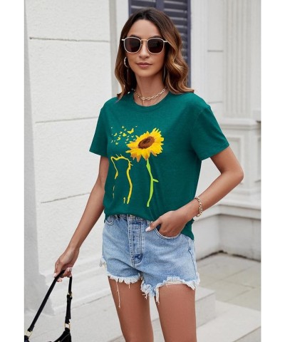 Womens Fall Crewneck Sunflower Graphic Print Tops Long Sleeve Cute Casual Tees Short Sleeve Dark Green $13.74 T-Shirts