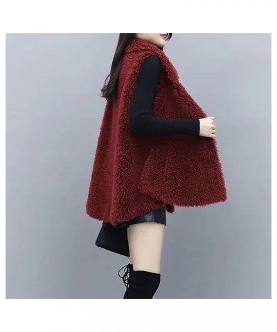 Oversized Open Front Vest for Women Faux Fleece Sleeveless Cardigan Button Down Faux Shearling Coat Winter Outerwear Wine $13...