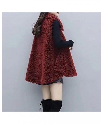 Oversized Open Front Vest for Women Faux Fleece Sleeveless Cardigan Button Down Faux Shearling Coat Winter Outerwear Wine $13...