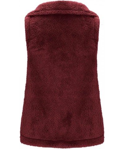 Oversized Open Front Vest for Women Faux Fleece Sleeveless Cardigan Button Down Faux Shearling Coat Winter Outerwear Wine $13...